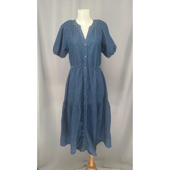 Sonoma Dress Womens Petite Small Chambray Tiered Button-Up Midi Western Boho - Picture 1 of 11